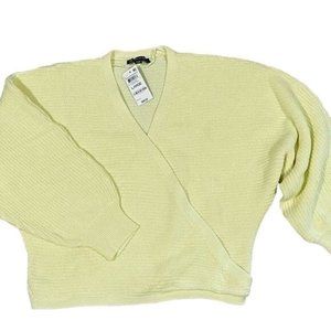 INC International Concepts Womens Open Weave Faux Wrap Sweater Size Large Yellow